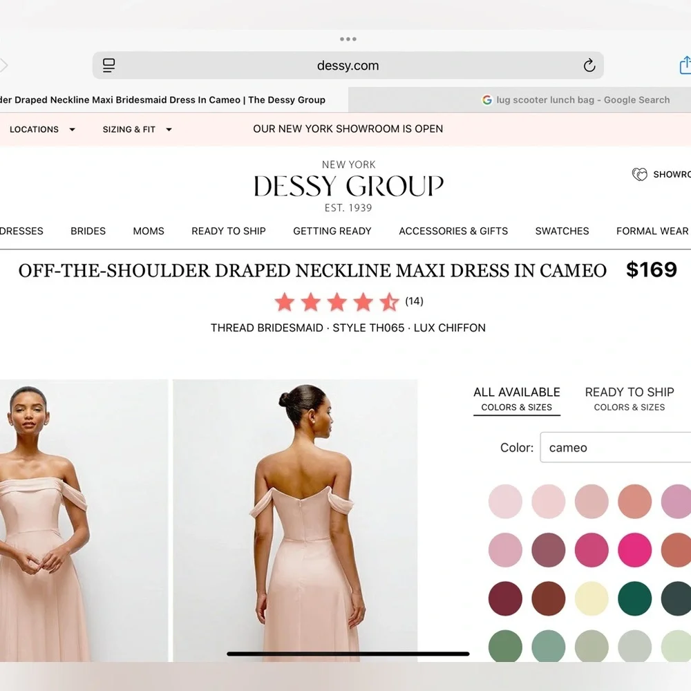 Thread Off-The-Shoulder Lux Chiffon Draped Neckline Maxi Dress Cameo 8R - Picture 10 of 11